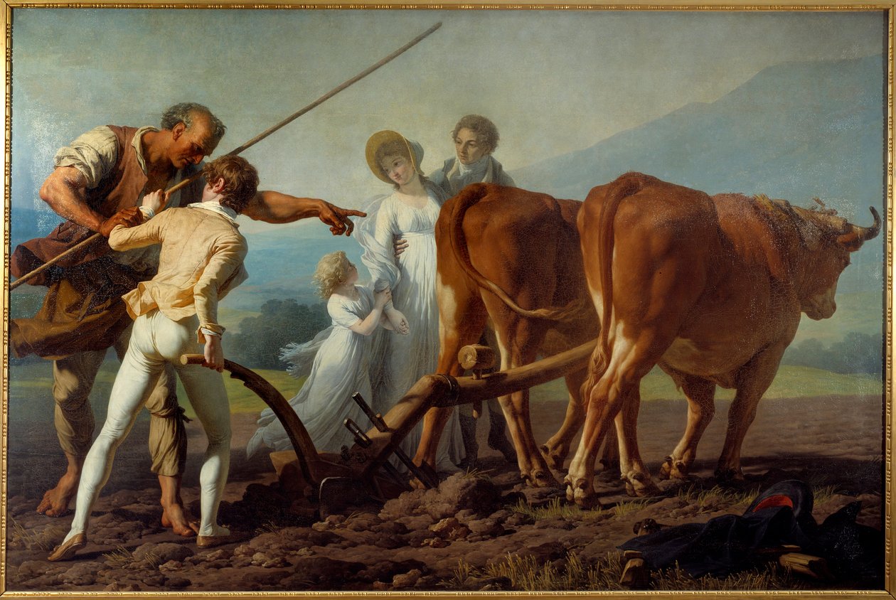 Die Pflugstunde. Gemälde von Francois Andre Vincent (1746-1816) 19. Jahrhundert von François André Vincent