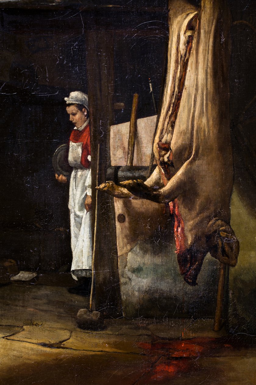 Das Schwein oder Innenhof mit einem gehäuteten Schwein von François Bonvin
