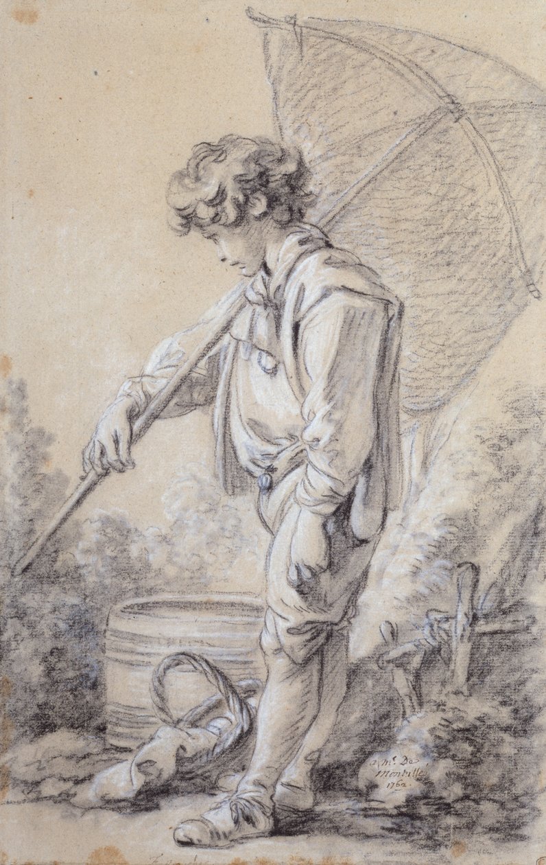 Ein Junge, der ein Netz hält von François Boucher