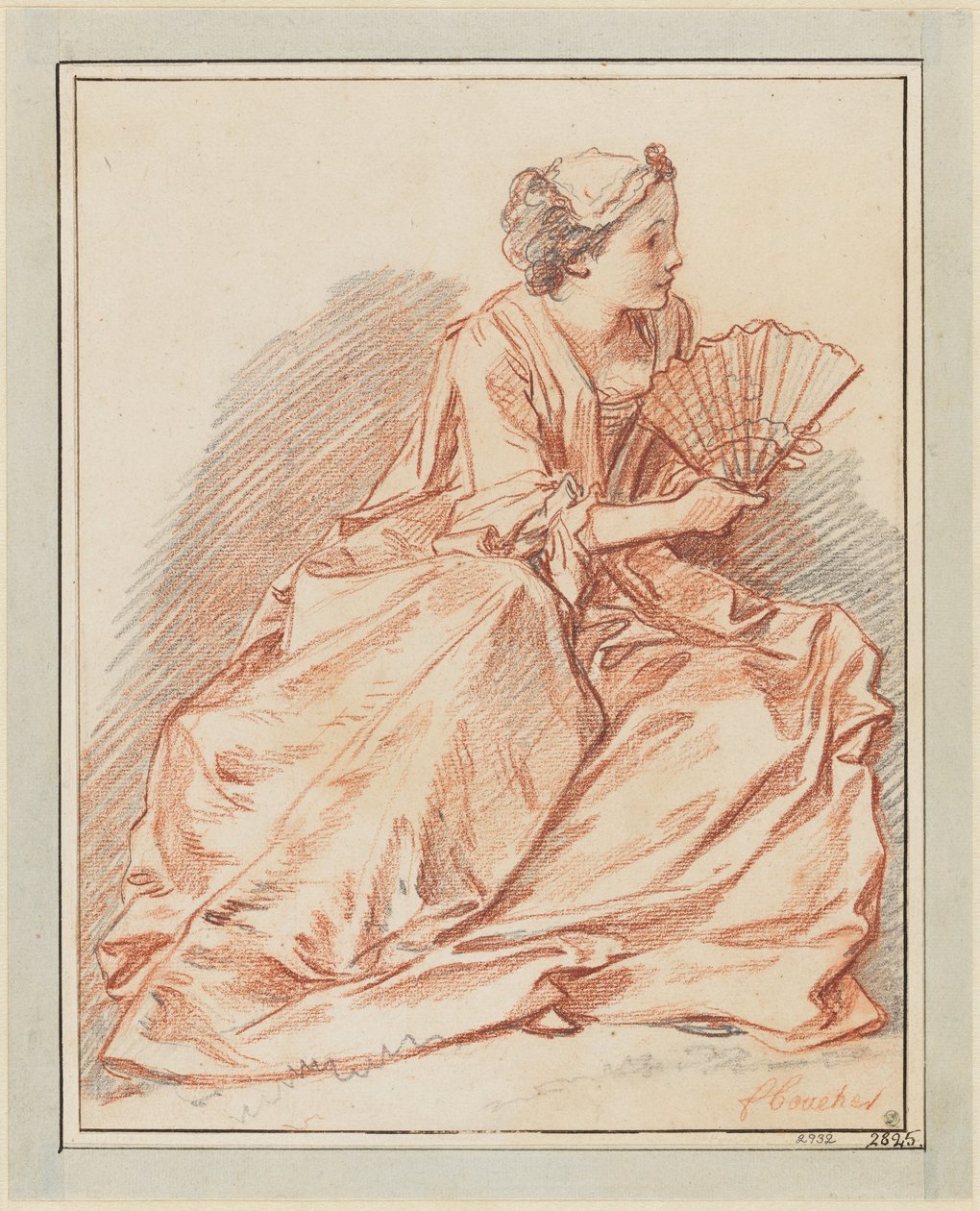 Eine junge Dame mit einem Fächer von François Boucher
