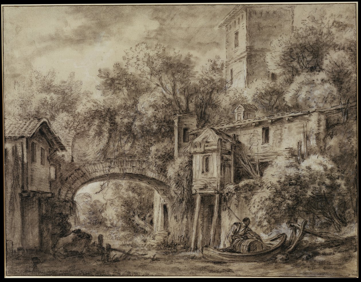 Architekturcapriccio mit der Mühle von Quiquengrogne bei Charenton von François Boucher