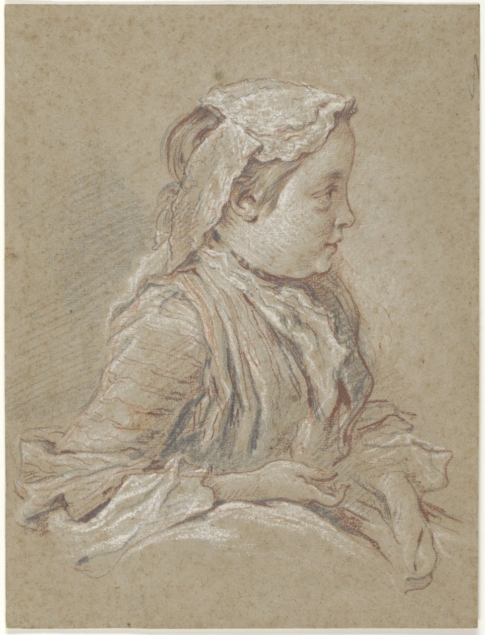 Junge Frau mit Spitzenhaube von François Boucher