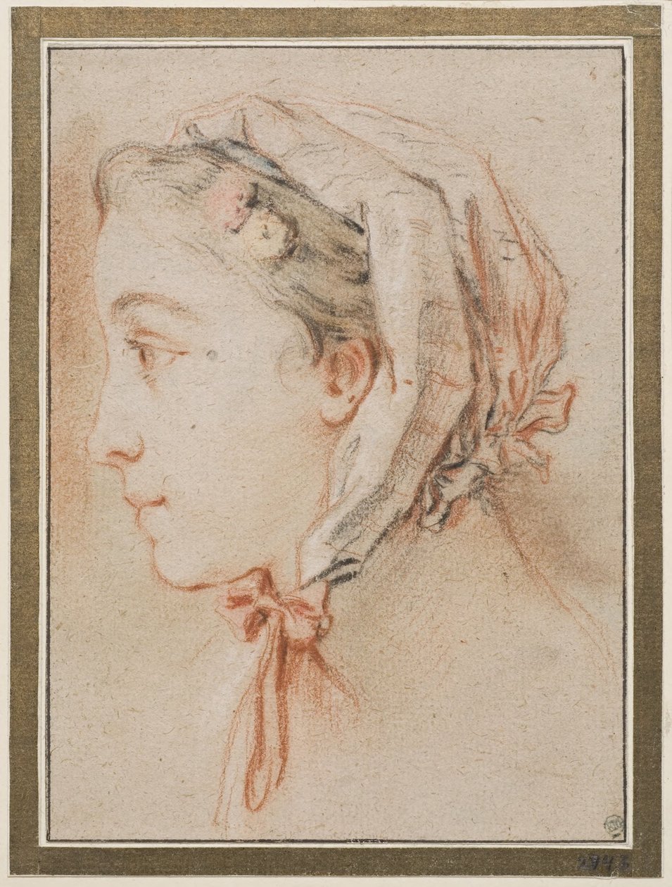 Frauenkopf, Profil mit Mütze von François Boucher