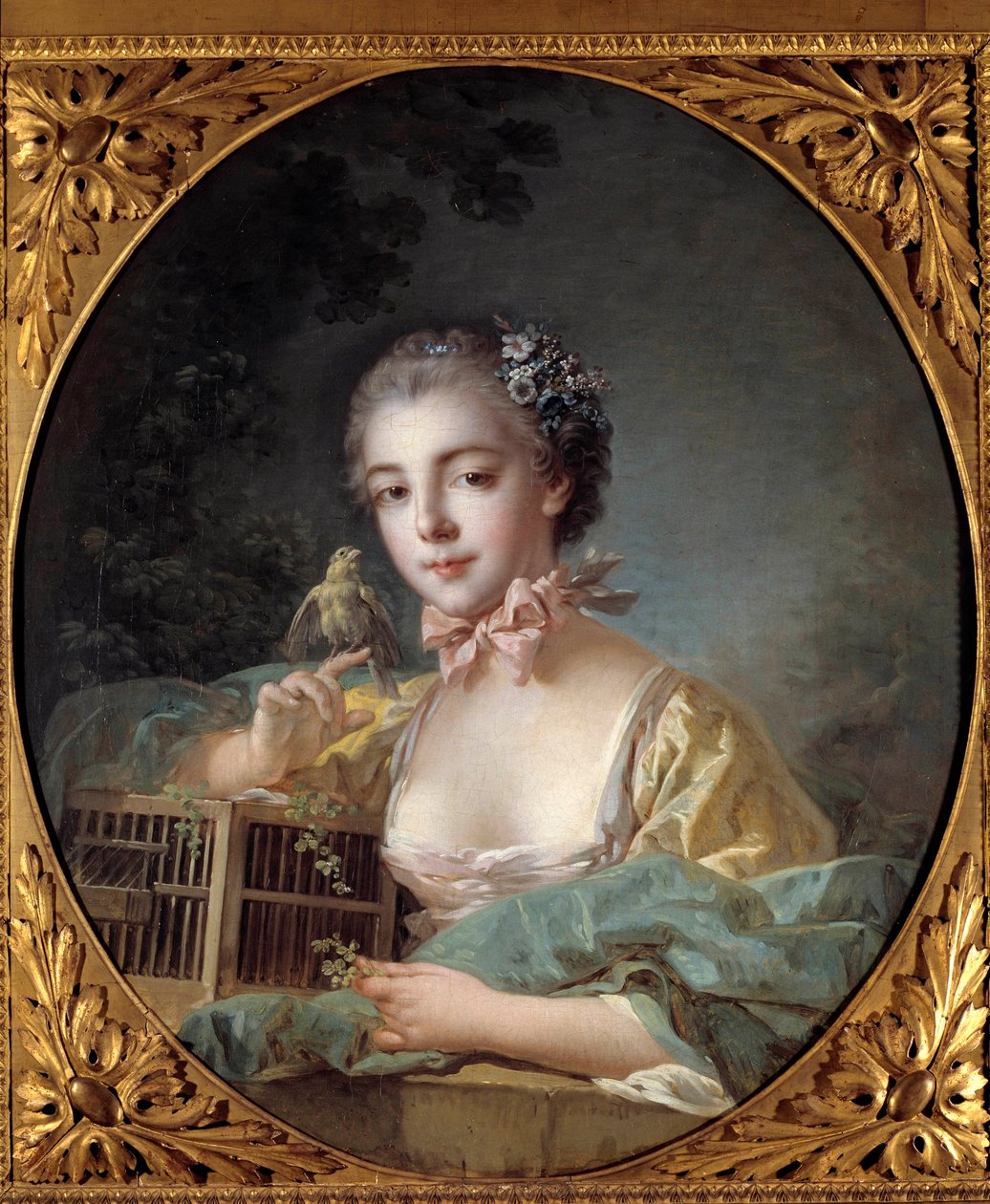 Porträt von Madame Baudoin mit ihrem Kanarienvogel von François Boucher