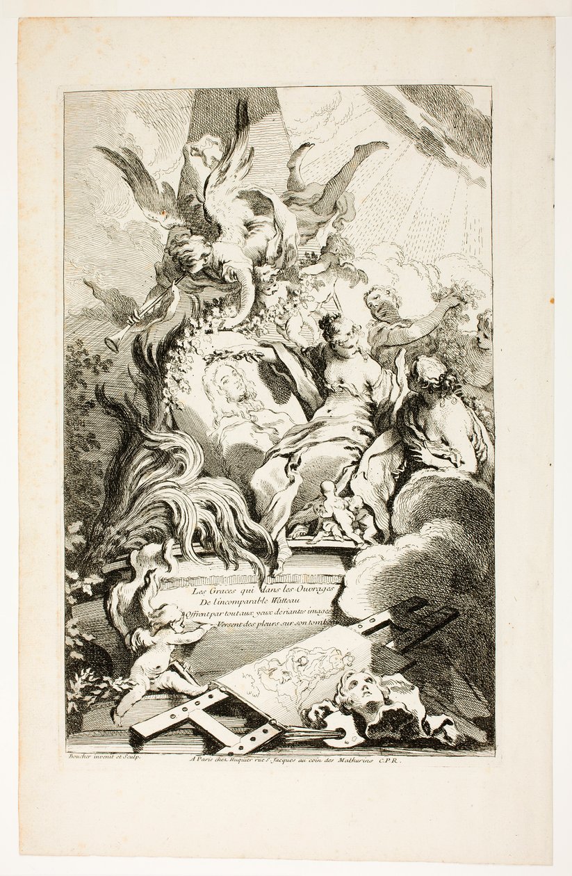 Die Grazien auf dem Grab von Watteau von François Boucher