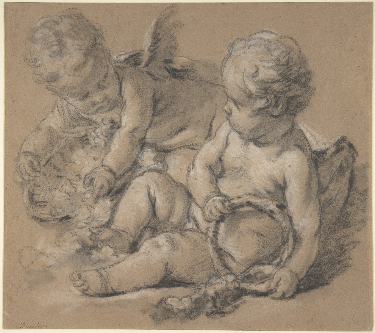 Geflügelte Putti mit Blumen von François Boucher