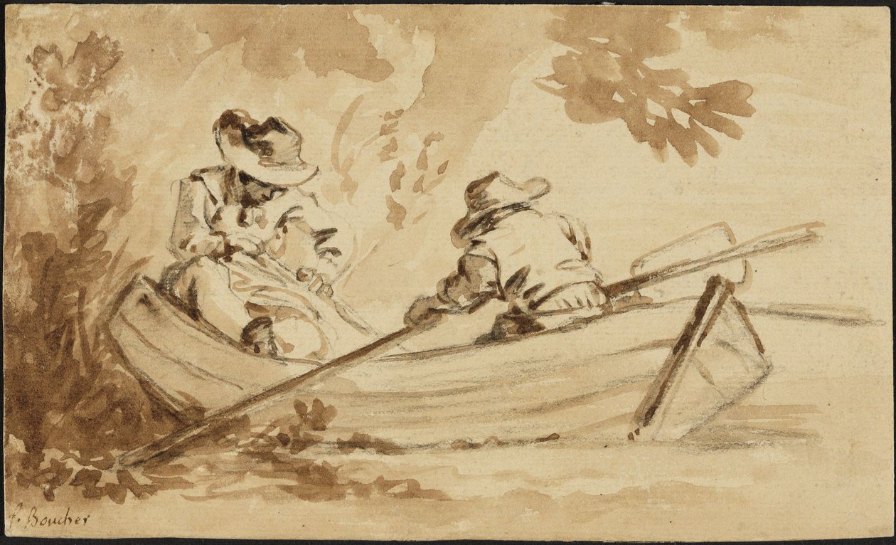 Zwei Männer im Ruderboot von François Boucher