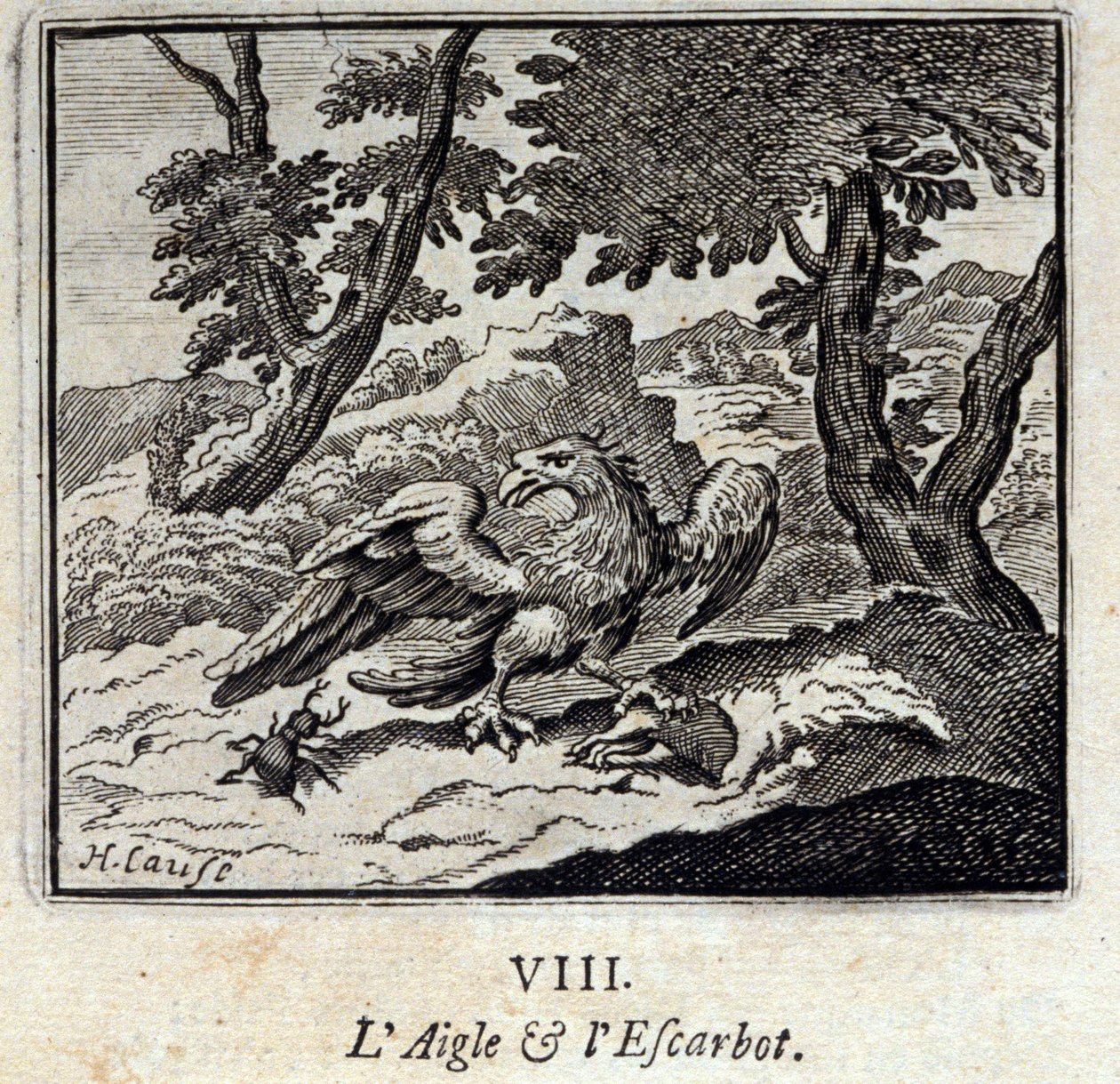 Adler und Schnecke. Fabeln von Jean de La Fontaine. Illustration von François Chauveau. Ausgabe von 1728. von Francois Chauveau