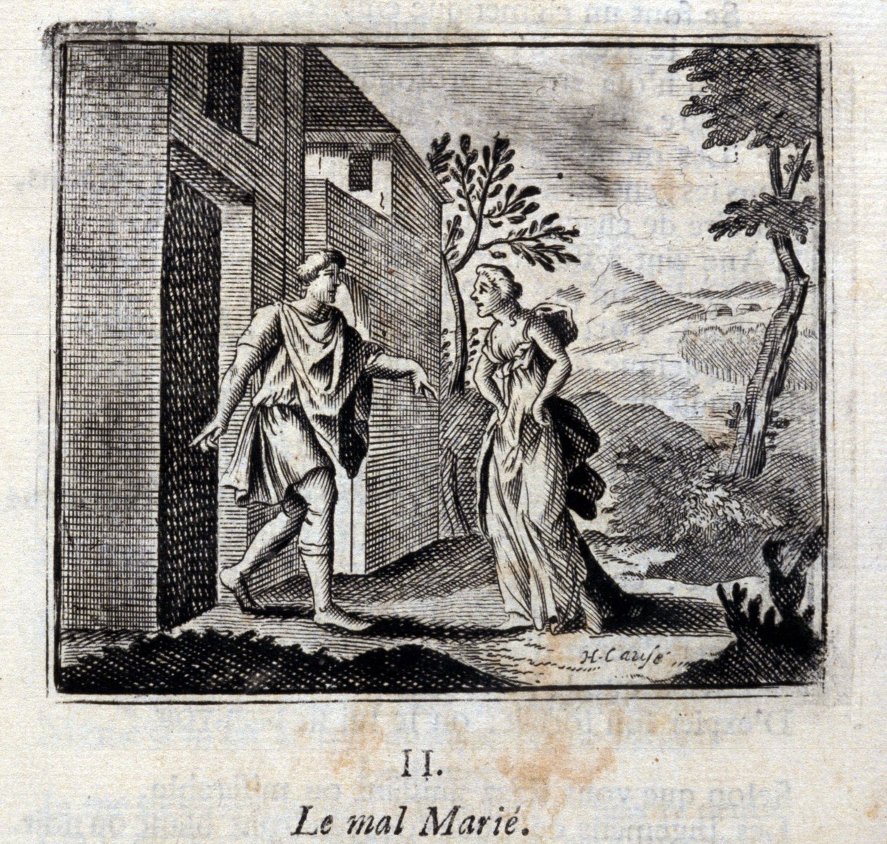 Das Böse heiratet. Fabeln von Jean de La Fontaine (1621-95). Illustration von François Chauveau (1613-1676). Ausgabe von 1728 von Francois Chauveau
