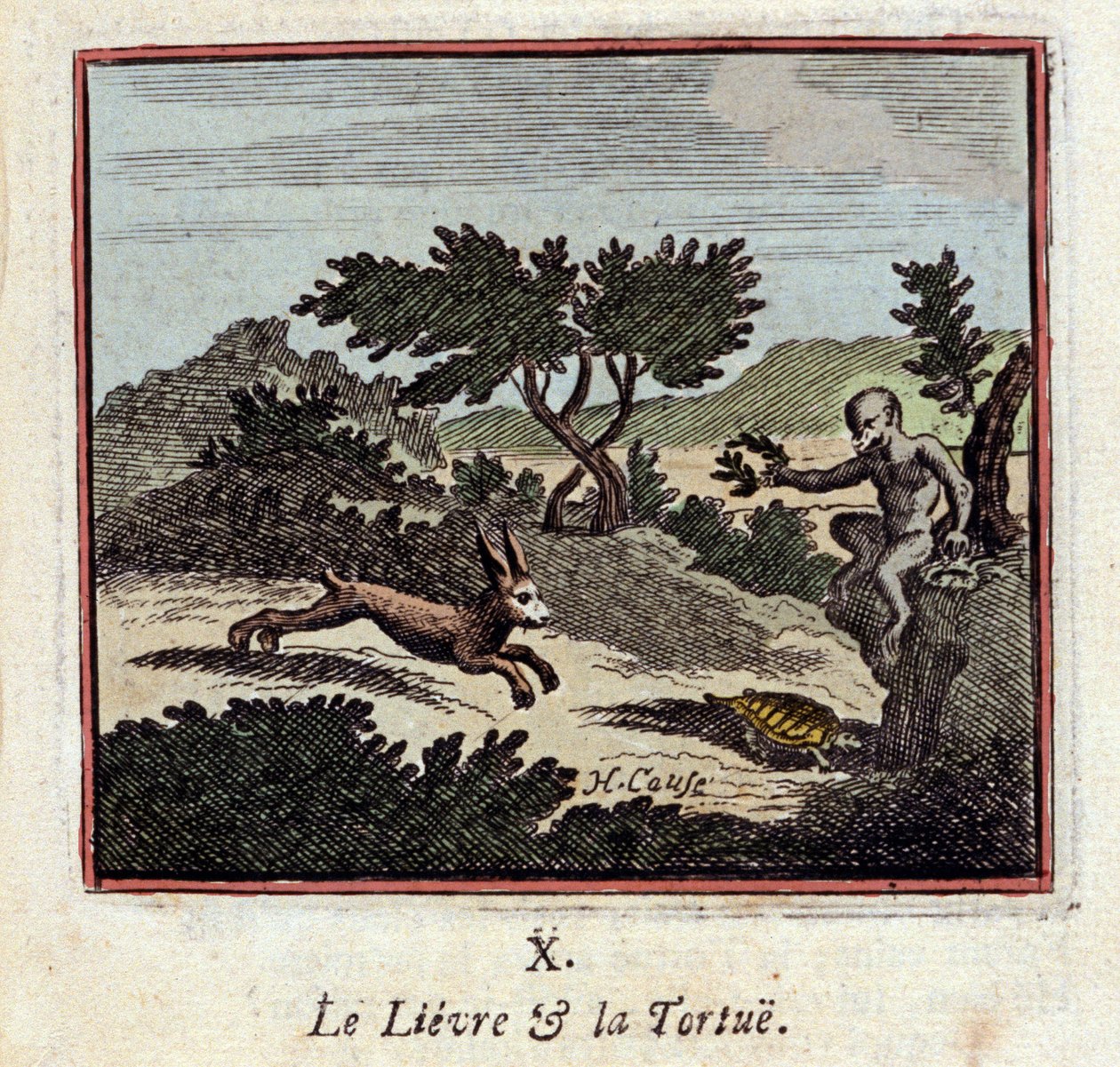 Der Hase und die Schildkröte - Fabeln von Jean de La Fontaine (1621-1695) - Illustration von François Chauveau (1613-1676) - Ausgabe von 1728 von Francois Chauveau