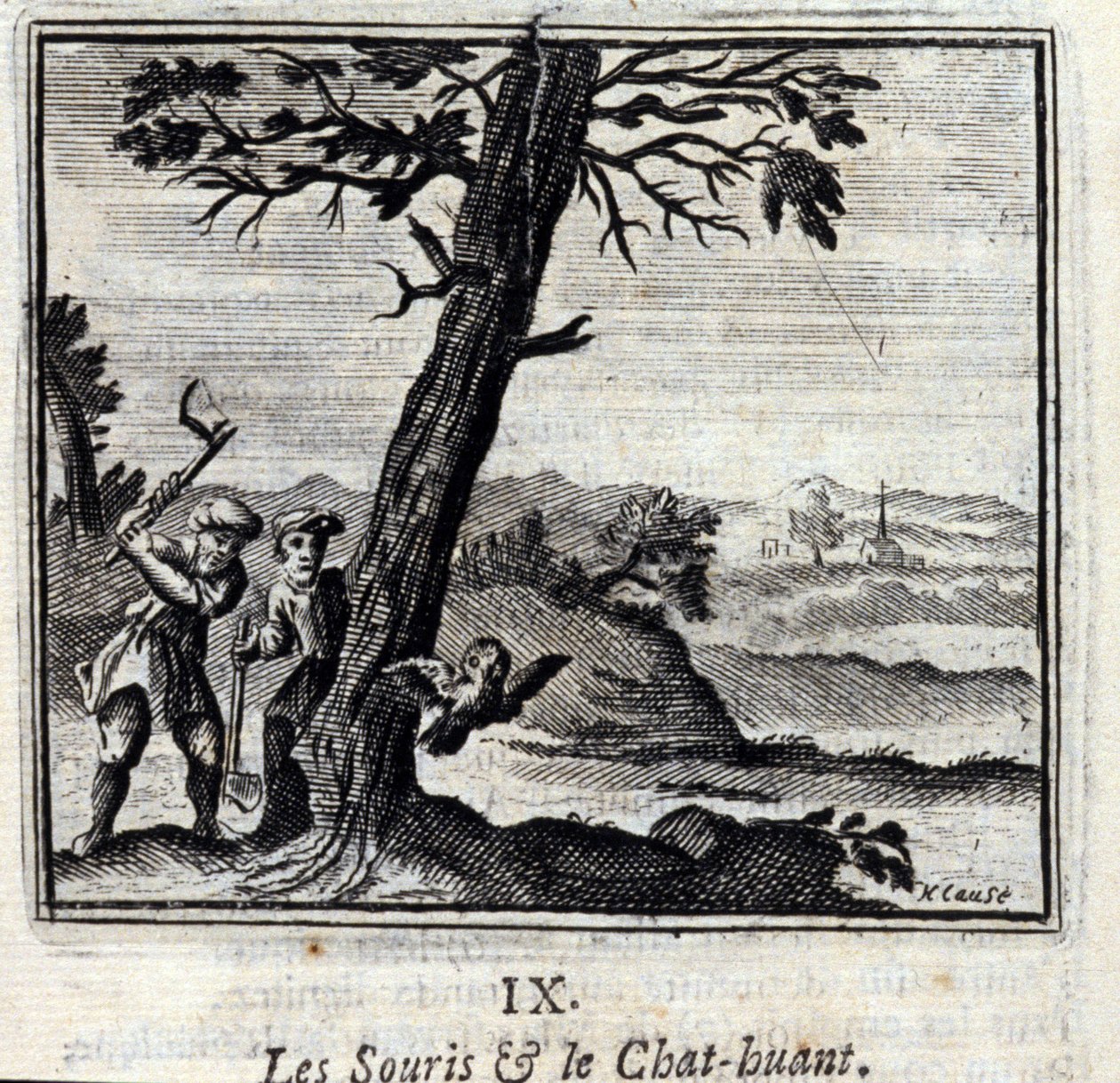 Die Mäuse und die Eule. Fabeln von Jean de La Fontaine. Illustration von François Chauveau. Ausgabe von 1728. von Francois Chauveau