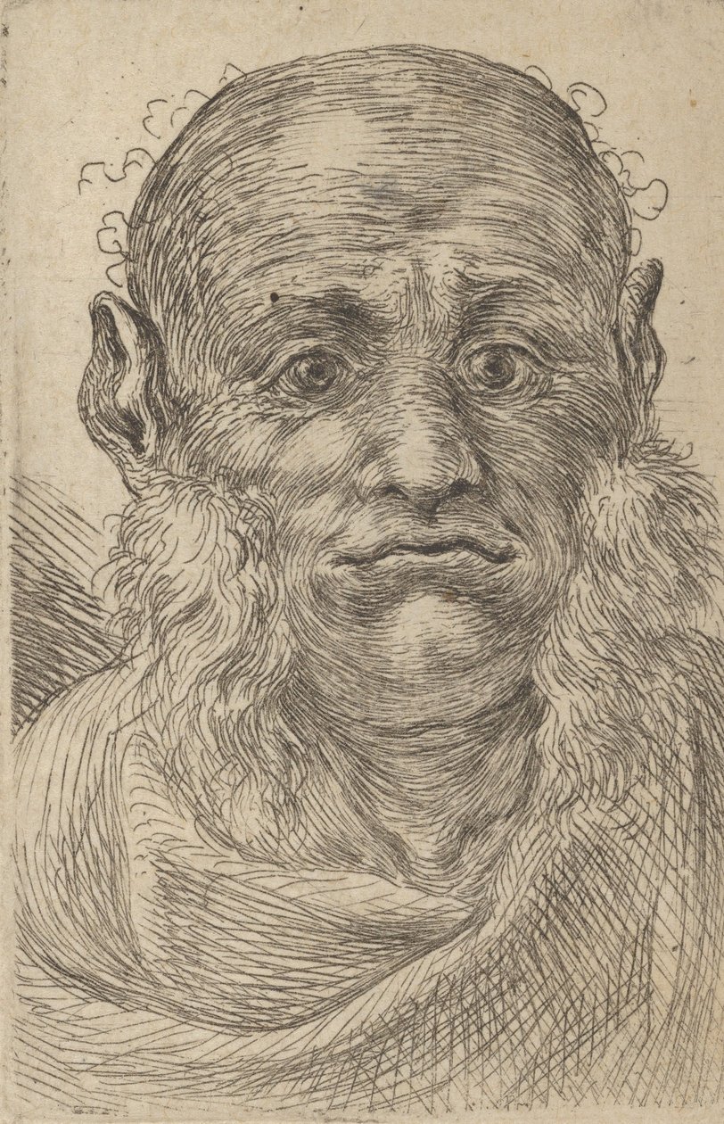 Maske eines glatzköpfigen Mannes mit buschigen Koteletten, aus Divers Masques, ca. 1635-45 von Francois Chauveau