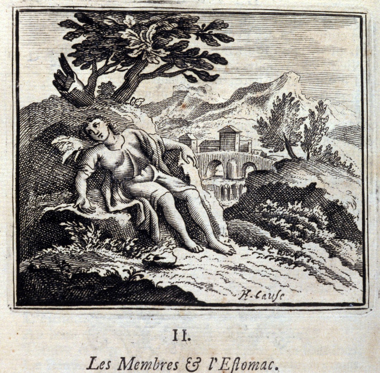 Glieder und Magen. Fabeln von Jean de La Fontaine. Illustration von François Chauveau. Ausgabe von 1728. von Francois Chauveau