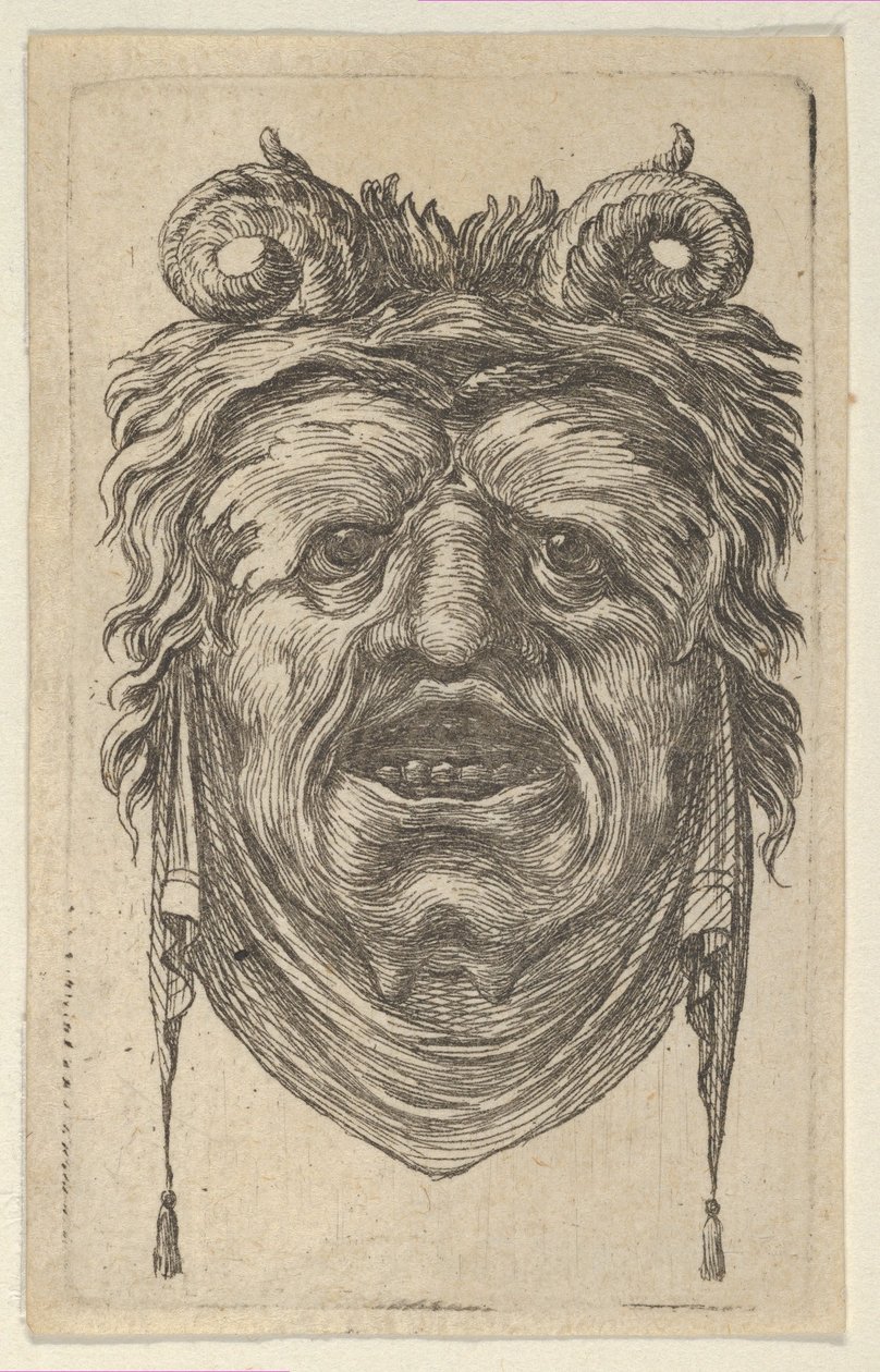 Satyrmaske mit gekräuselten Hörnern, blättrigen Augenbrauen und einem Tuch unter dem Kinn, ca. 1635-45 von Francois Chauveau