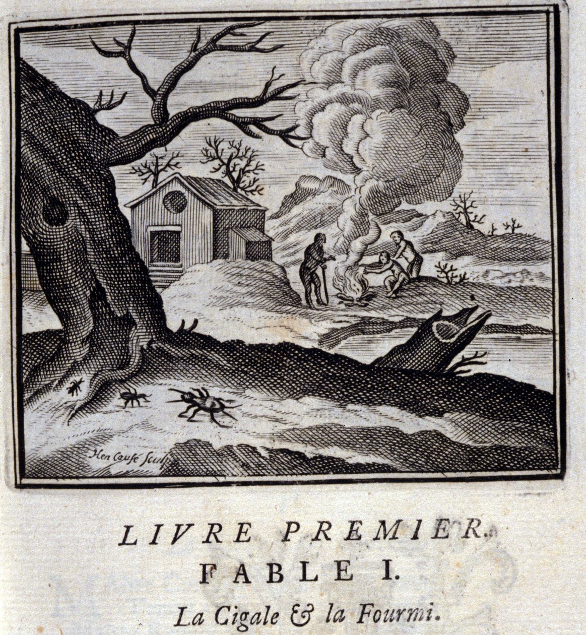 Die Zikade und die Ameise. Fabeln von Jean de La Fontaine. Illustration von François Chauveau. Ausgabe von 1728. von Francois Chauveau