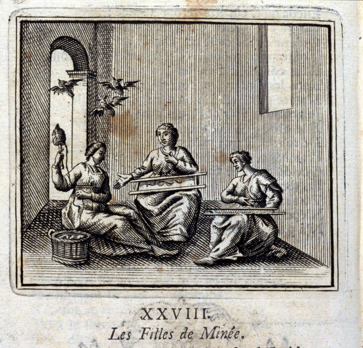 Die Töchter des Minäus. Fabeln von Jean de La Fontaine. Illustration von François Chauveau. Ausgabe von 1728 von Francois Chauveau