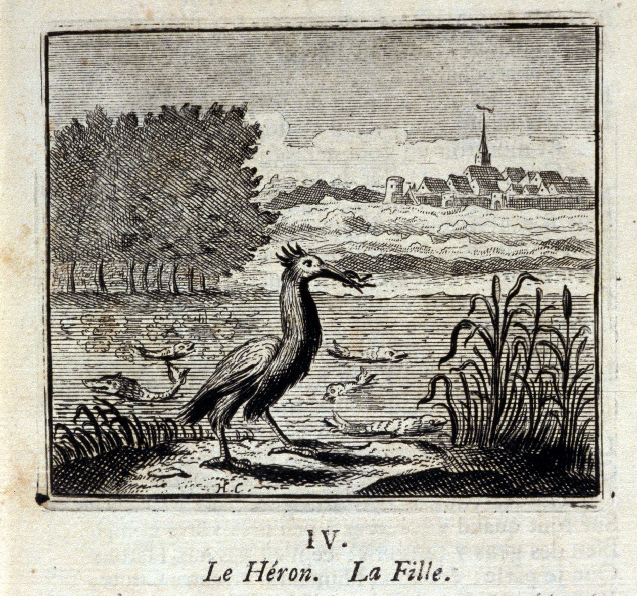 Der Reiher. Fabeln von Jean de La Fontaine (1621-95). Illustration von François Chauveau (1613-1676). Ausgabe von 1728 von Francois Chauveau