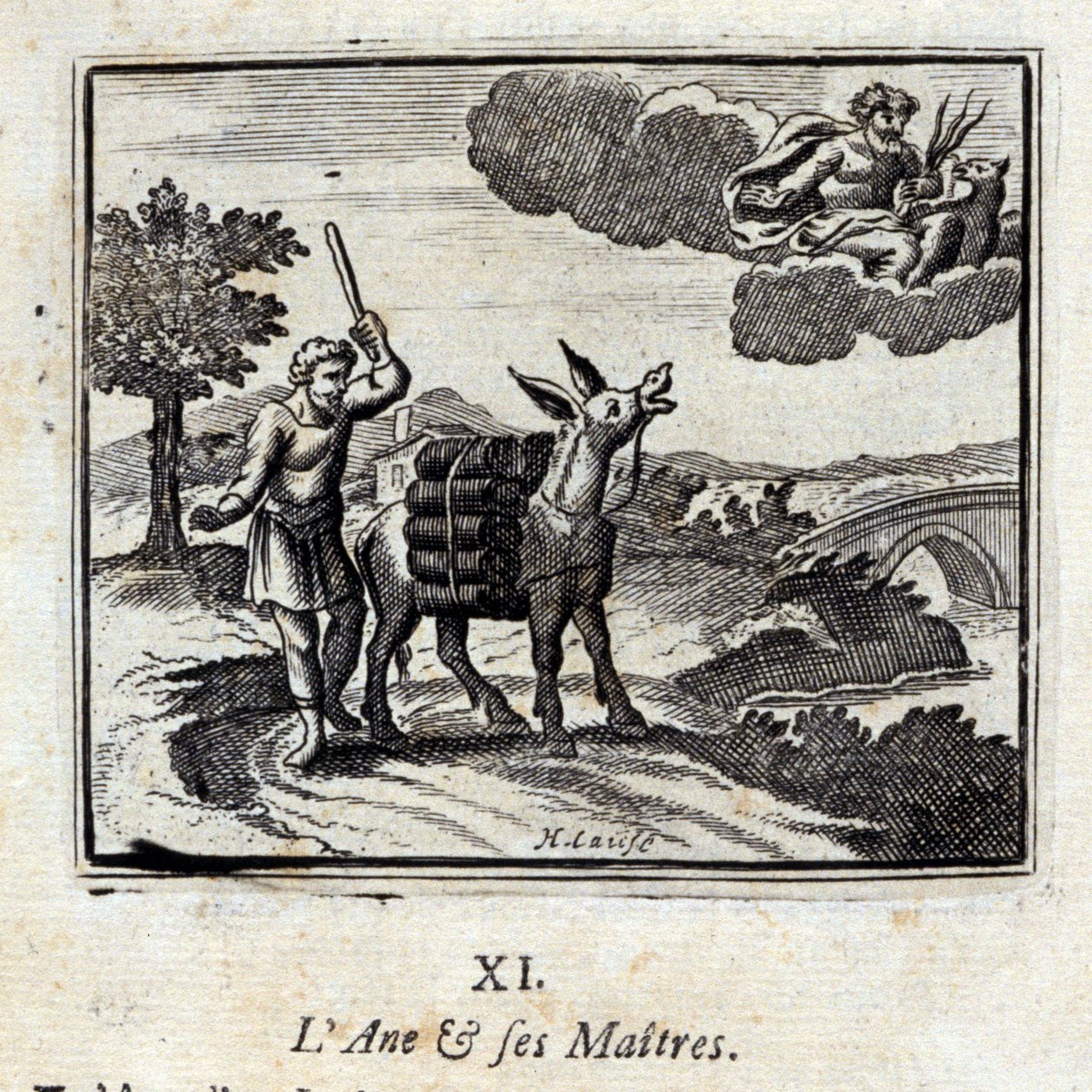 Der Esel und seine Herren. Fabeln von Jean de La Fontaine (1621-95). Illustration von François Chauveau (1613-1676). Ausgabe von 1728 von Francois Chauveau