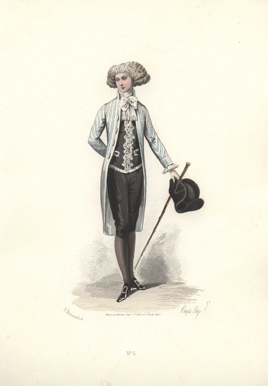 Eleganter Mann im gestreiften Mantel, Ära von Marie Antoinette. von Francois Claudius Compte Calix