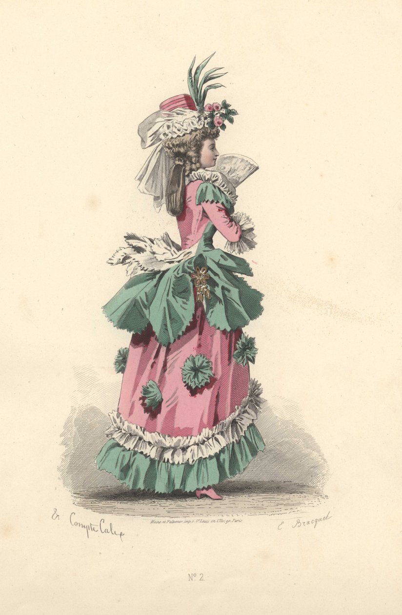 Modische Frau im Kleid mit Rosetten, Ära von Marie Antoinette. von Francois Claudius Compte Calix