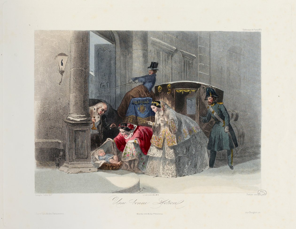Eine gute Tat, aus Les Modes Parisiennes, ca. 1860 von Francois Claudius after Compte Calix