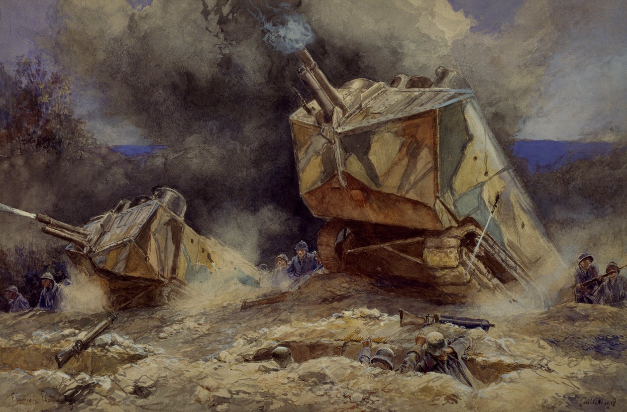 Angriff auf Infanterie und Panzer in Saint Chamond, Juli 1918 von Francois Flameng