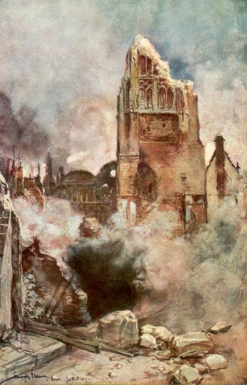 Bombardierung des Glockenturms, Arras, Frankreich, Juli 1915, 1926 von Francois Flameng