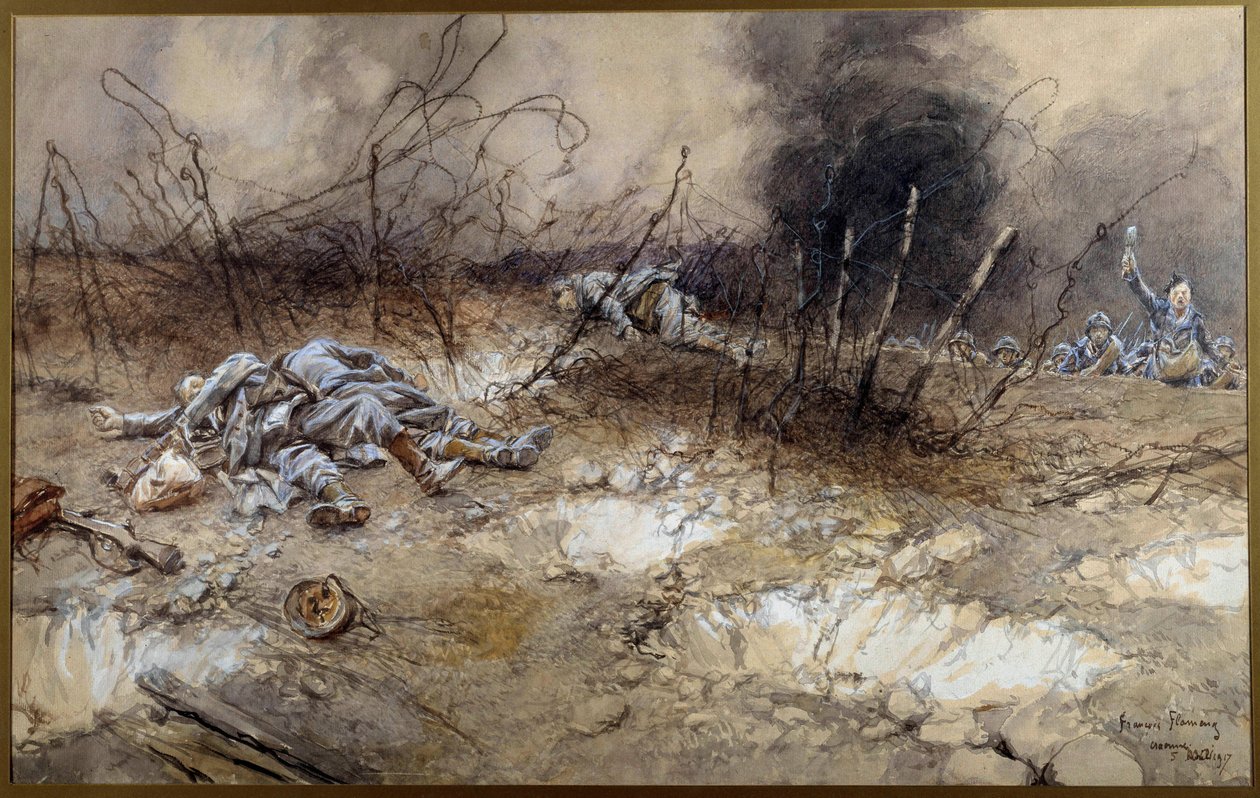 Erster Weltkrieg: Szene der Schlacht von La Craonne am 5. April 1917 von Francois Flameng