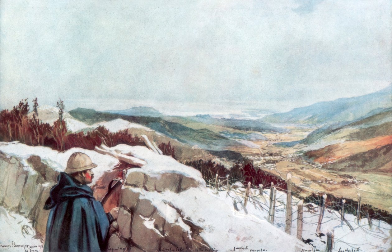 Schützengräben mit Blick auf das Münster-Tal mit dem Rhein in der Ferne, Januar 1916, 1926 von Francois Flameng