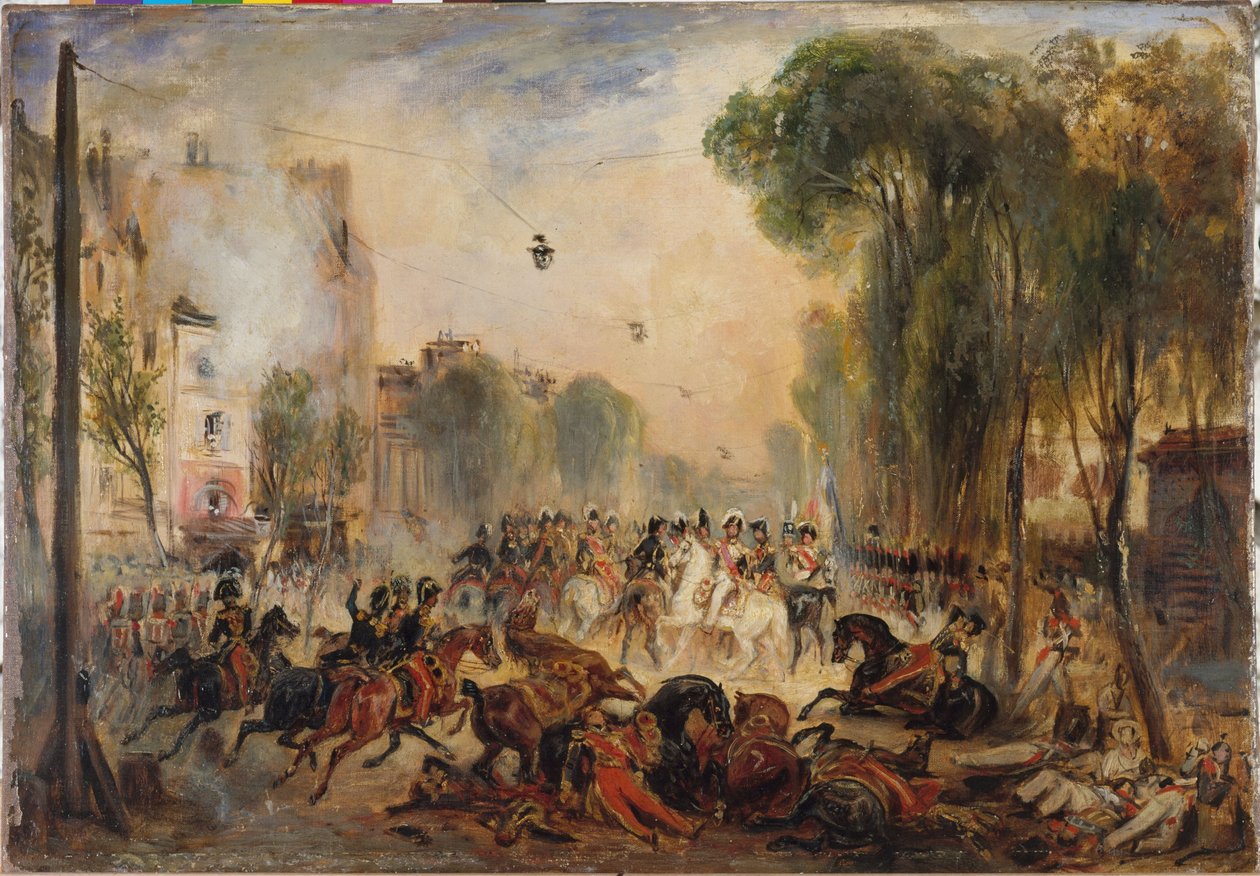 Das Attentat von Fieschi, Boulevard du Temple, 28. Juli von Francois Gabriel Guillaume Lepaulle