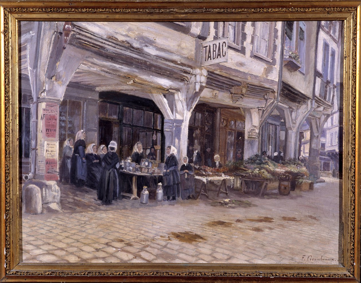 Markt unter den Arkaden in Dinan - von F. Gombeaux, Ende des 19. Jahrhunderts von Francois Gombeaux