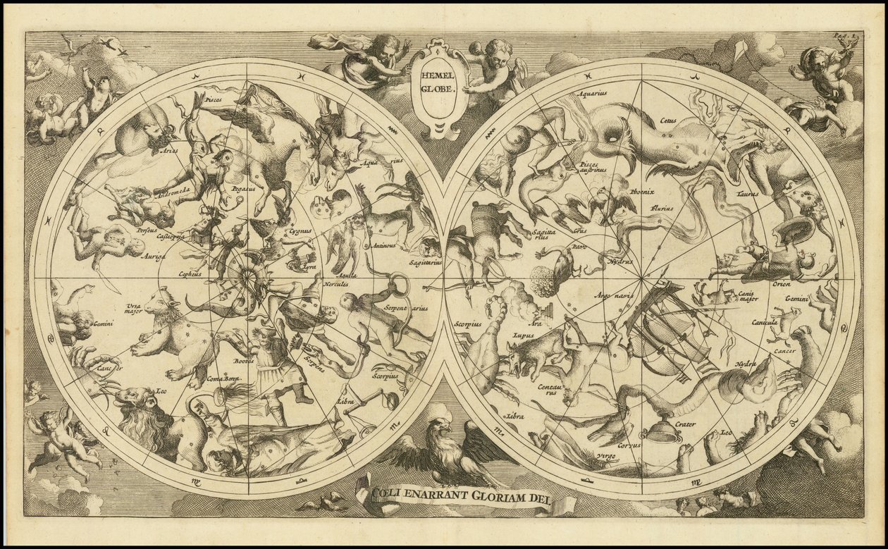 1720 Himmelskarte - Hemel Globe. Coeli Enarrant Gloriam Dei von François Halma