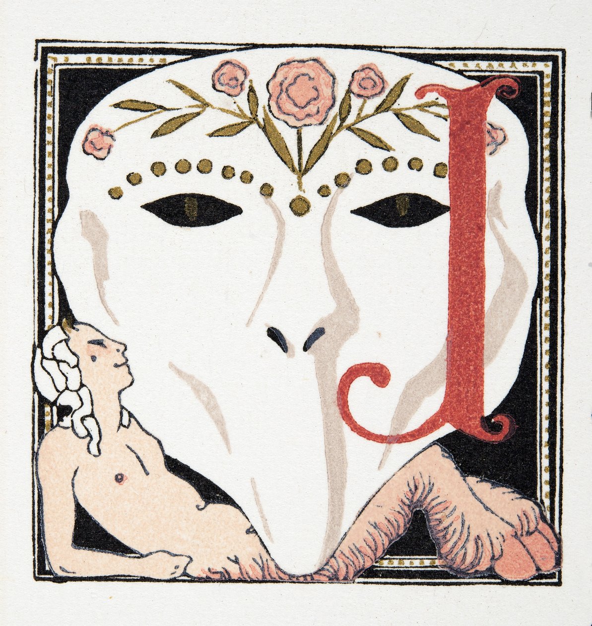 Buchstabe J, aus Personages de Comedie, veröffentlicht 1922 von Francois Louis Schmied