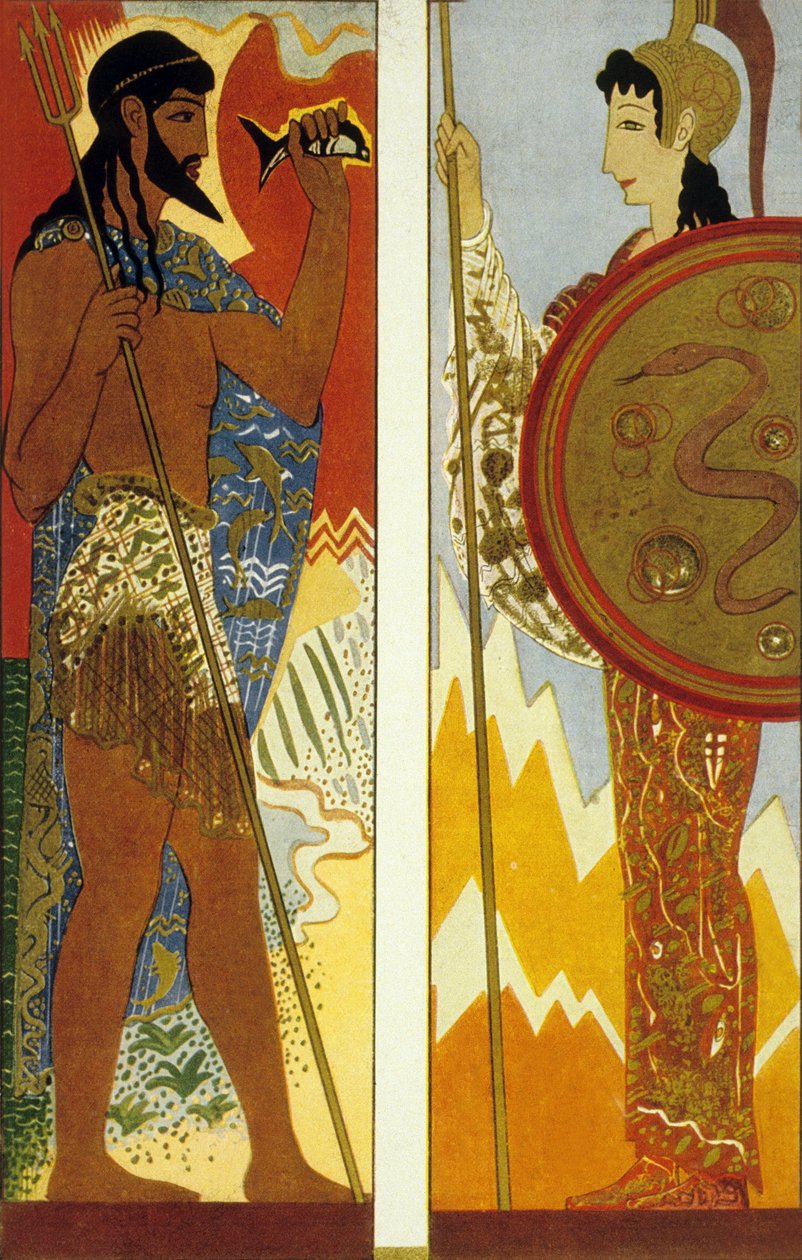 Die Odyssee von Homer: die Götter Poseidon und Athena, graviert von Theo Schmied, 1930-33 von Francois Louis Schmied