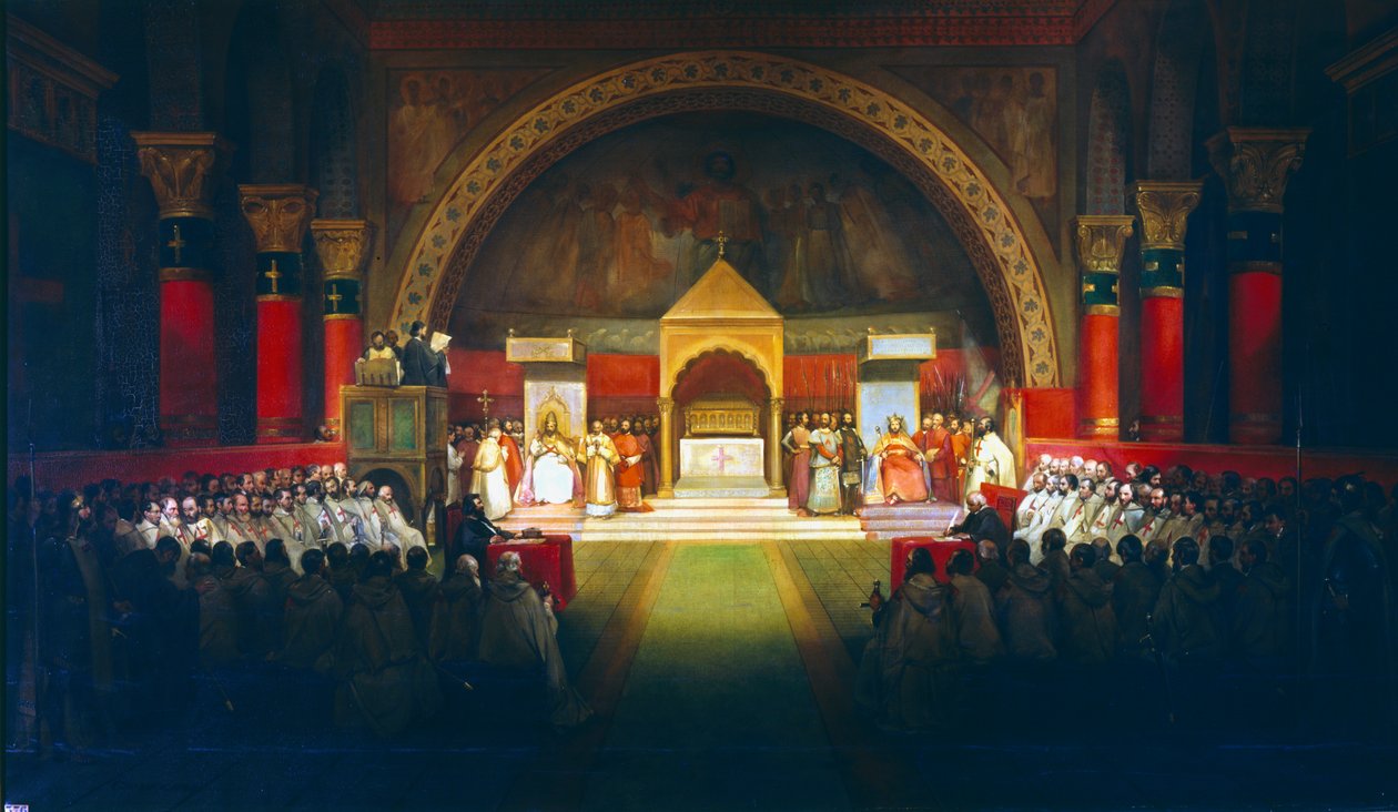 Treffen des Kapitels der Tempelritter, Paris, 1147, 19. Jahrhundert von Francois Marius Granet
