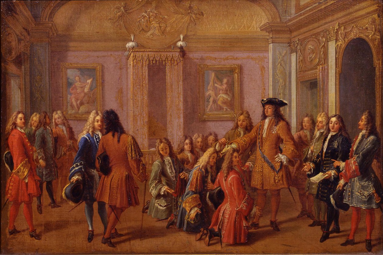 Erste Erhebung der Ritter des Ordens von Saint-Louis durch Ludwig XIV. in Versailles am 8. Mai 169 von Francois Marot