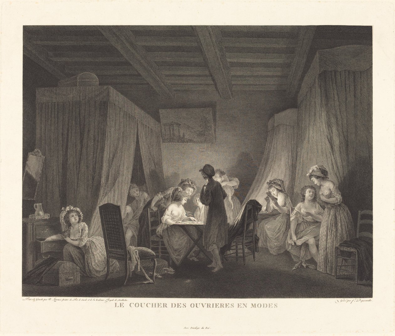 Das Zubettgehen der Modeschöpferinnen von Francois Nicolas Barthelemy Dequevauviller after Nicolas Lavreince