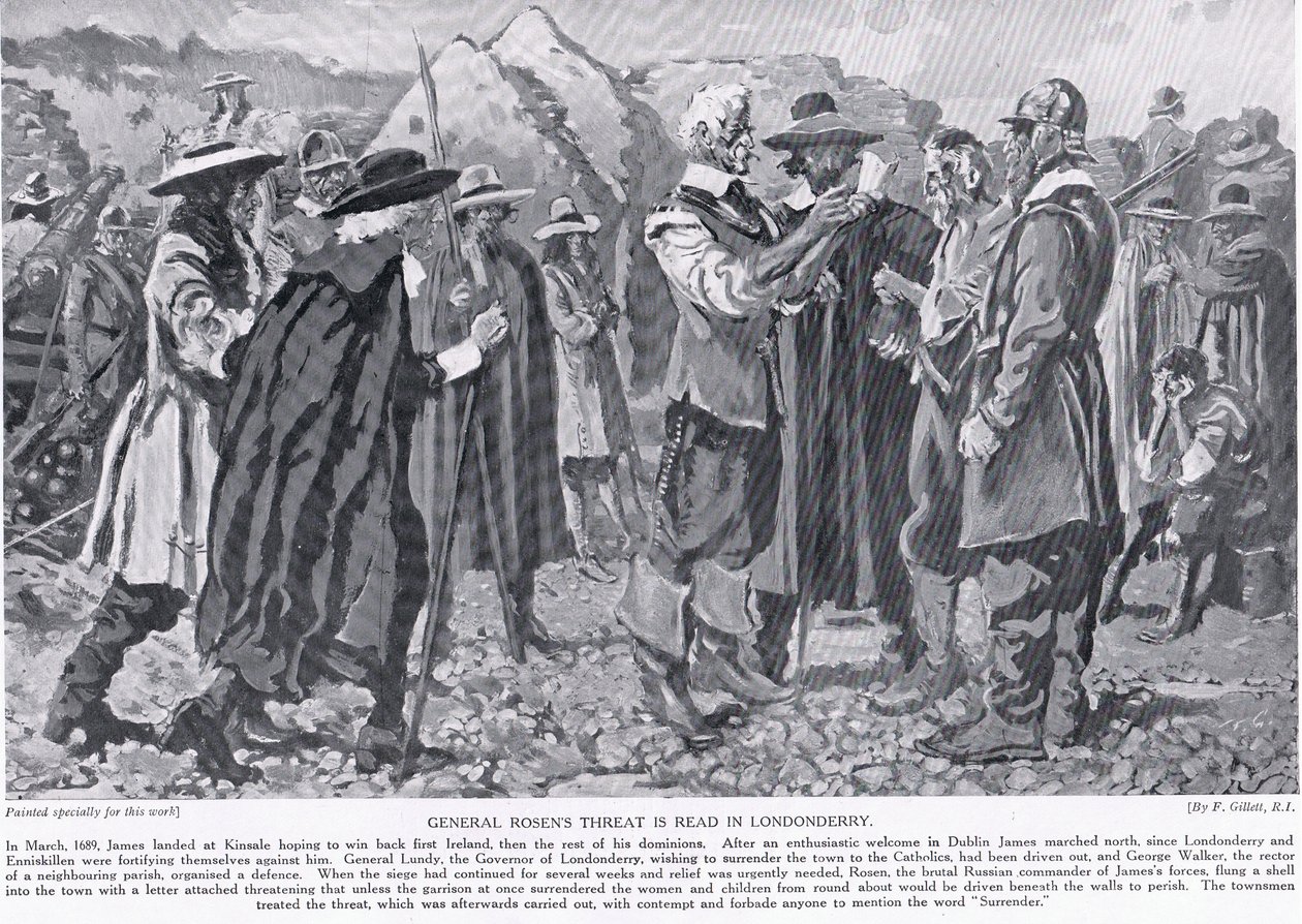 General Rosens Drohung wird in Londonderry verlesen, ca. 1910 von Frank Gillett