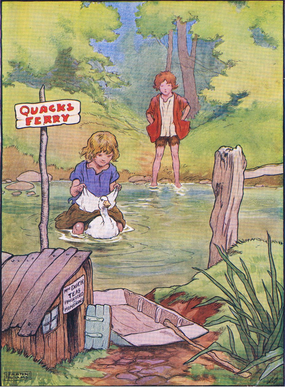 Die Ente nahm sie nacheinander auf ihrem Rücken, aus Hänsel und Gretel, veröffentlicht von Blackie & Son Limited, ca. 1940 von Frank Adams