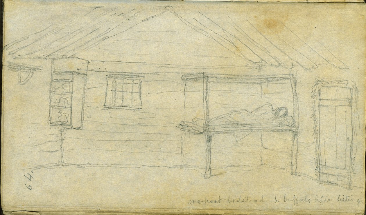 Ein-Pfosten-Bett und Büffelhaut-Auflistung, 1851 von Frank Blackwell Mayer