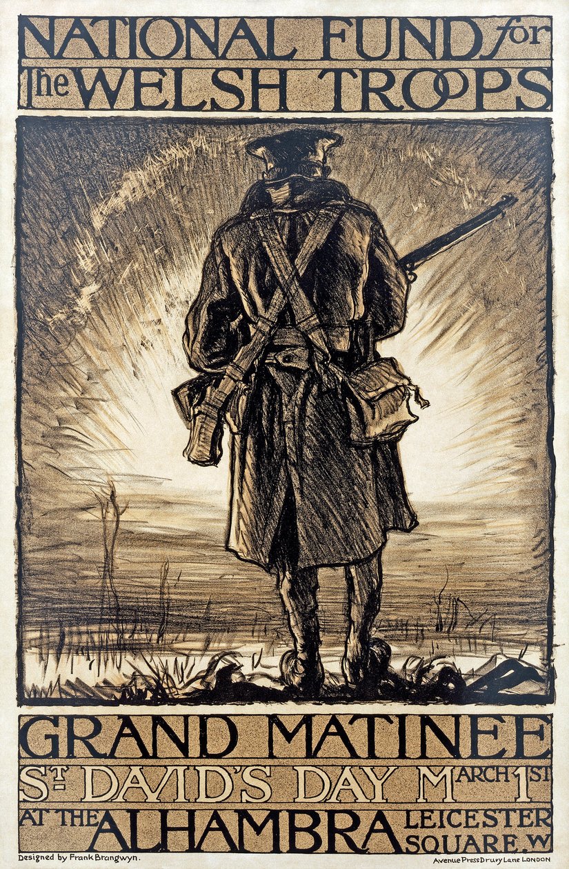 Plakat zur Werbung für eine Spendenaktion für den Nationalfonds für die walisischen Truppen, 1. März 1915 von Frank Brangwyn