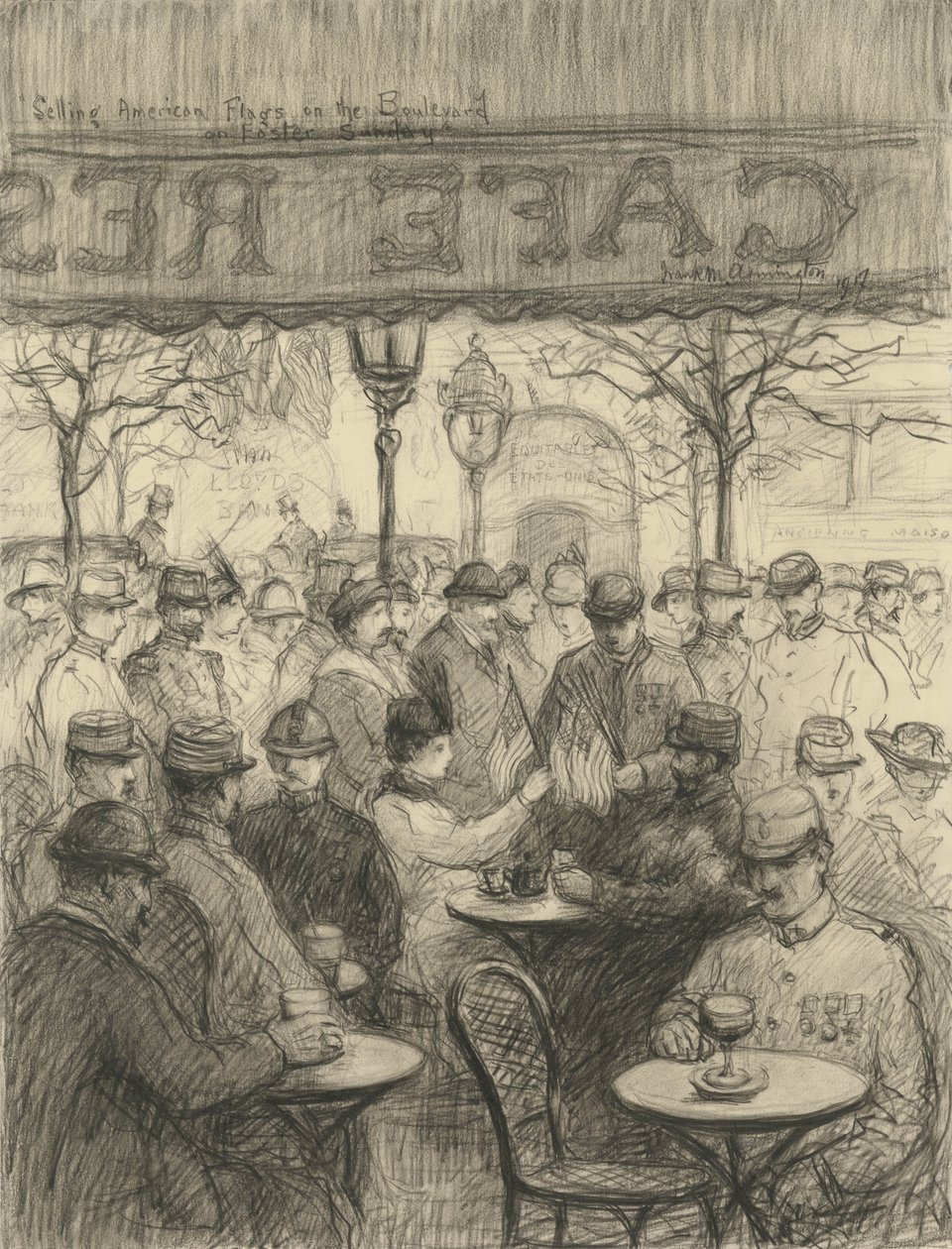 Verkauf von amerikanischen Flaggen auf dem Boulevard am Ostersonntag, 1917 von Frank Milton Armington