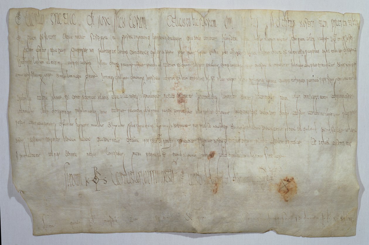 Dokument unterzeichnet von Kaiser Karl dem Großen (742-814) mit seinem Monogramm von Frankish School