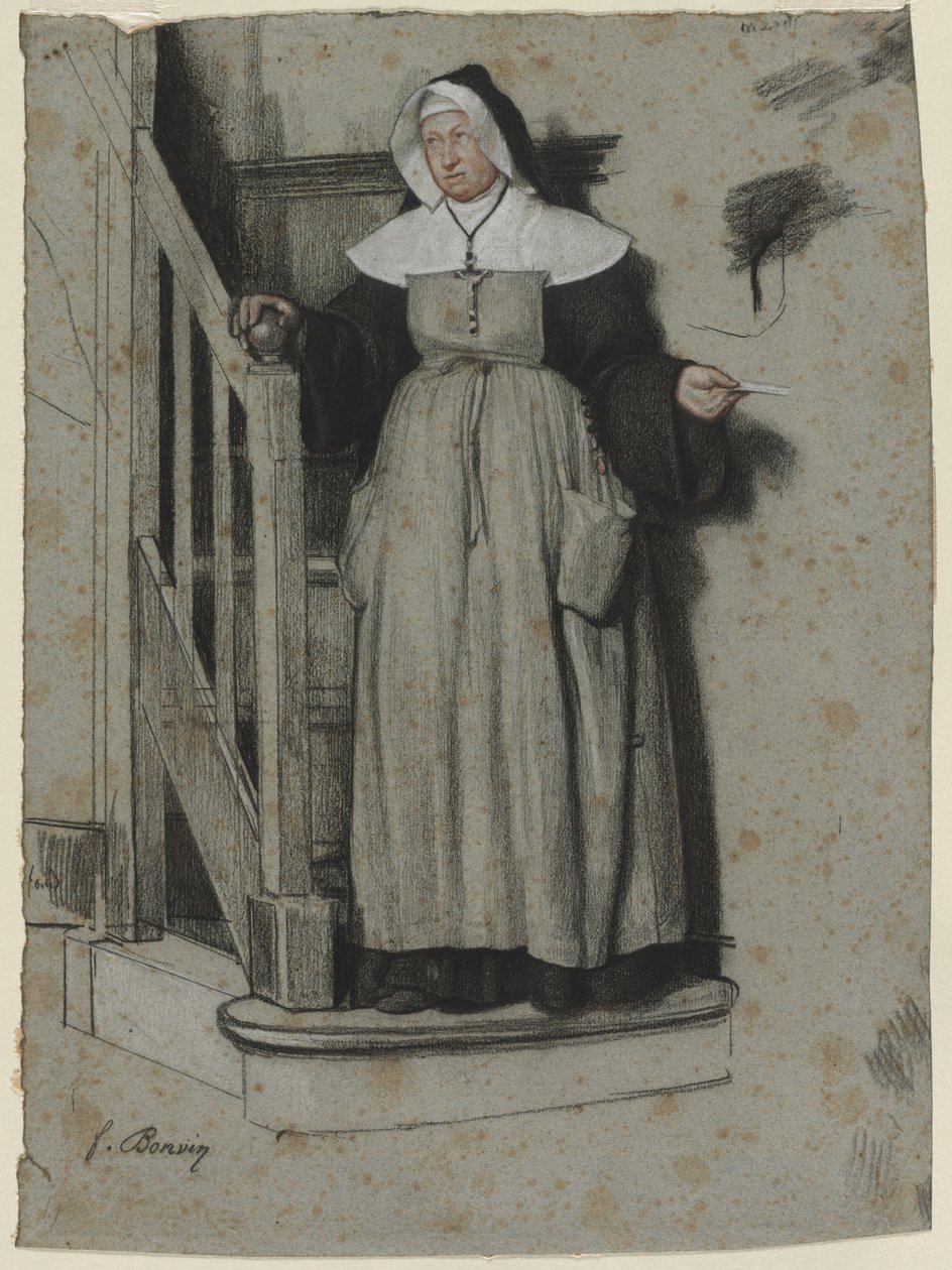 Der Zulassungsbrief, Innenansicht eines Klosters, ca. 1867 von François Bonvin