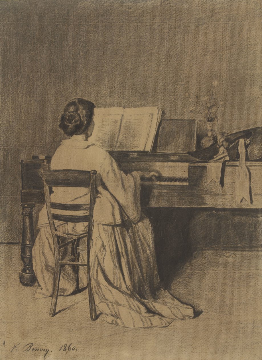Frau am Klavier, von hinten gesehen von François Bonvin