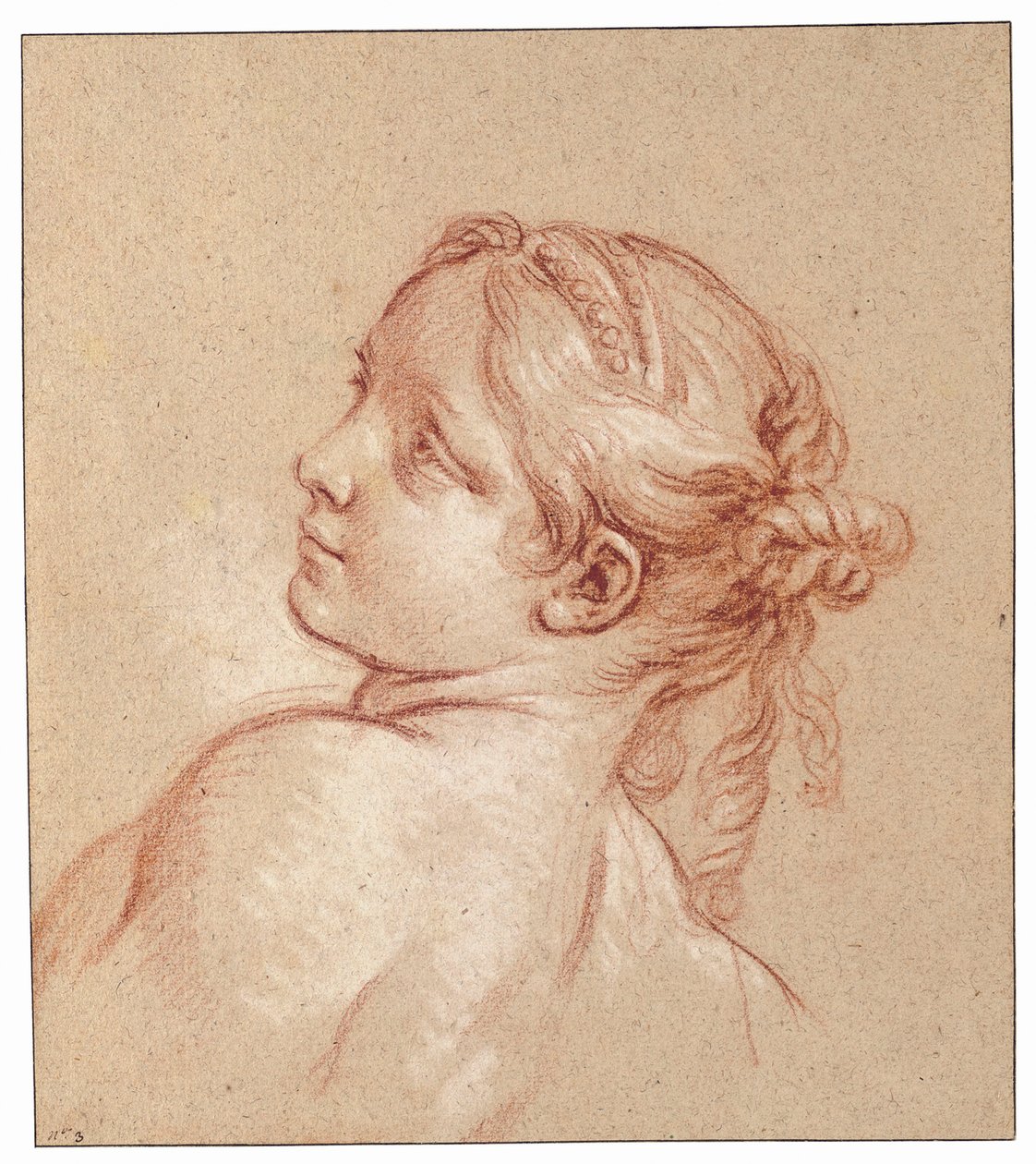 Ein Mädchen, Brustbild, ihr Kopf nach links geneigt von François Boucher