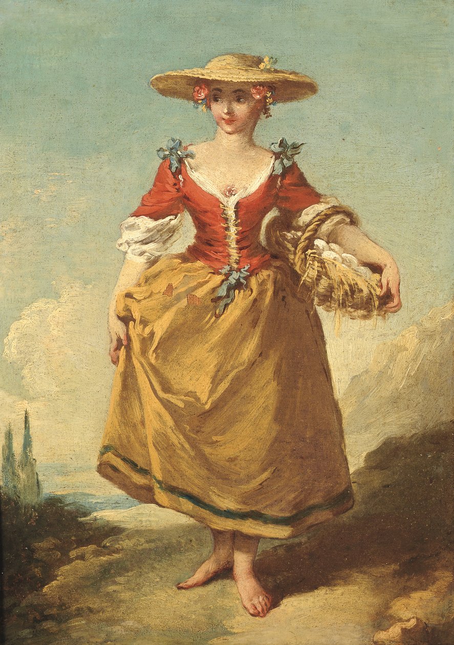 Bäuerin in einer Landschaft mit einem Korb voller Eier von François Boucher