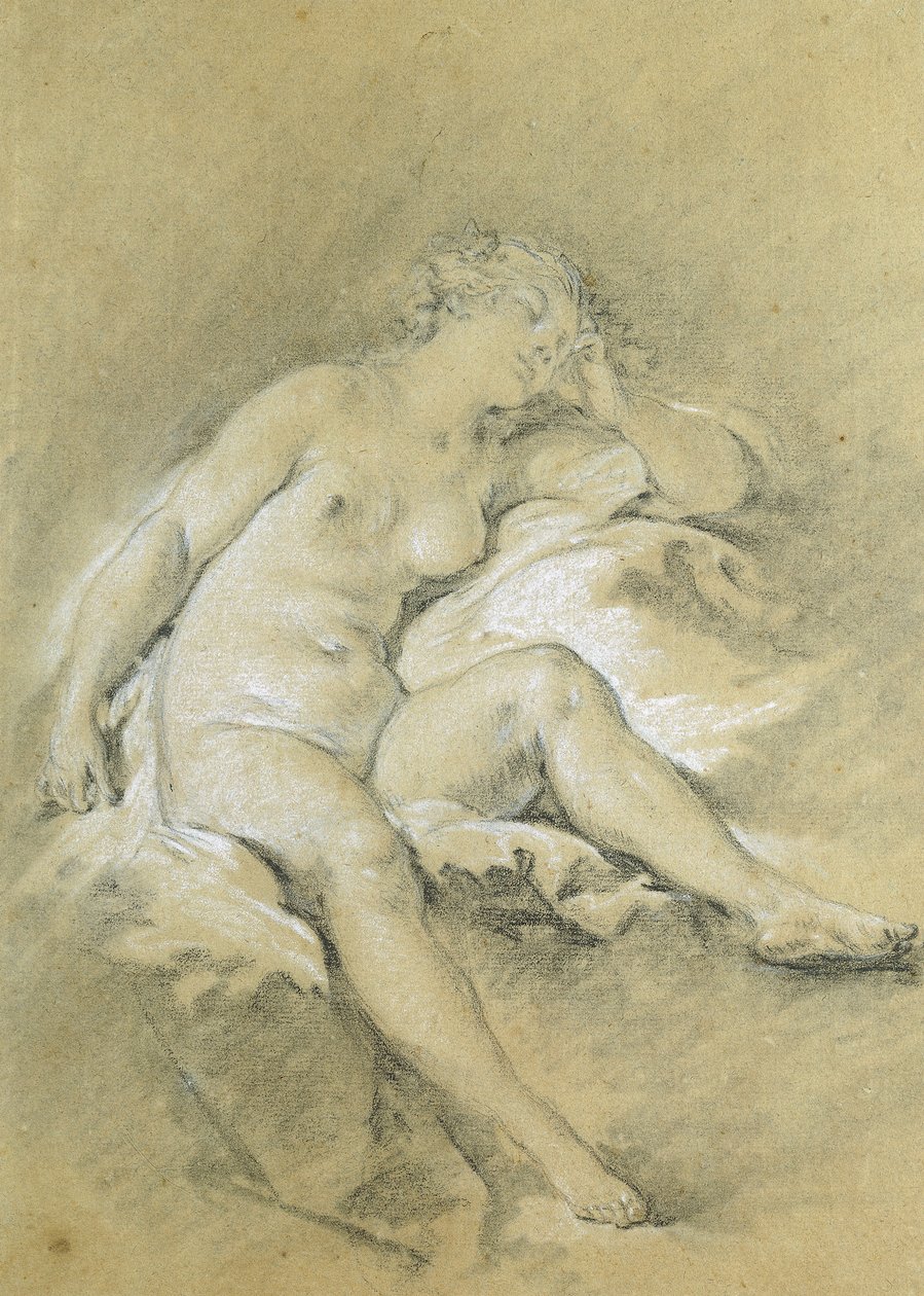 Nackte junge Frau sitzend, schlafend; Une Jeune Femme Denudee et Assise, Endormie von François Boucher