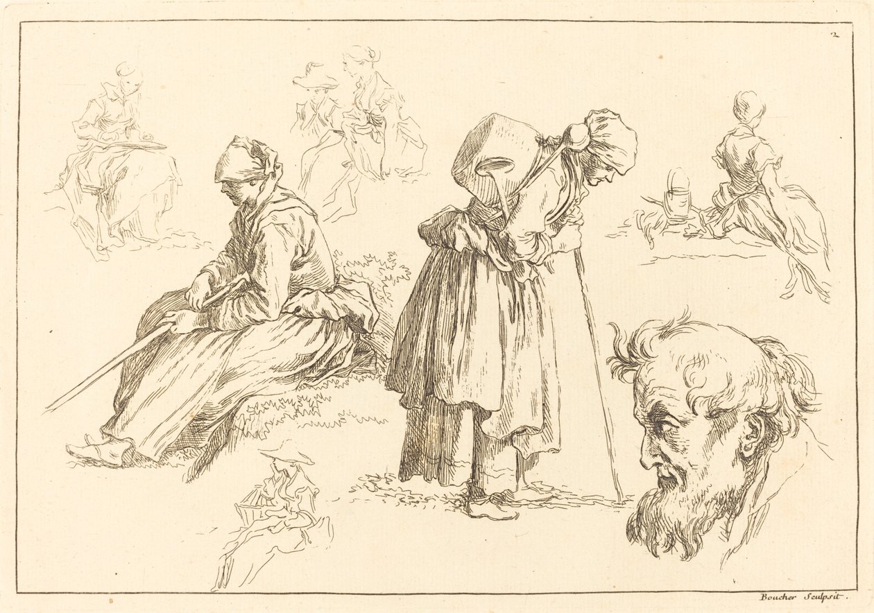 Figurenstudien, darunter Frau mit Kessel von François Boucher after Abraham Bloemaert