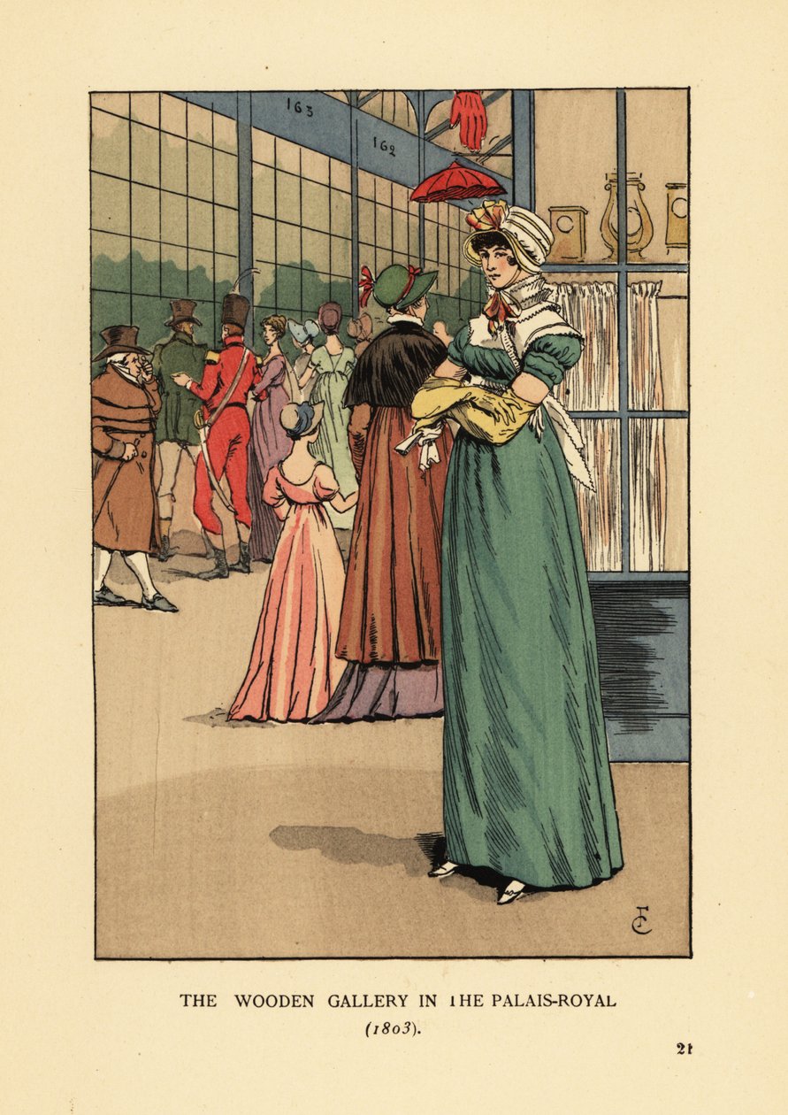Modische Frau beim Einkaufen in der Holzgalerie im Palais Royal, Paris von François Courboin